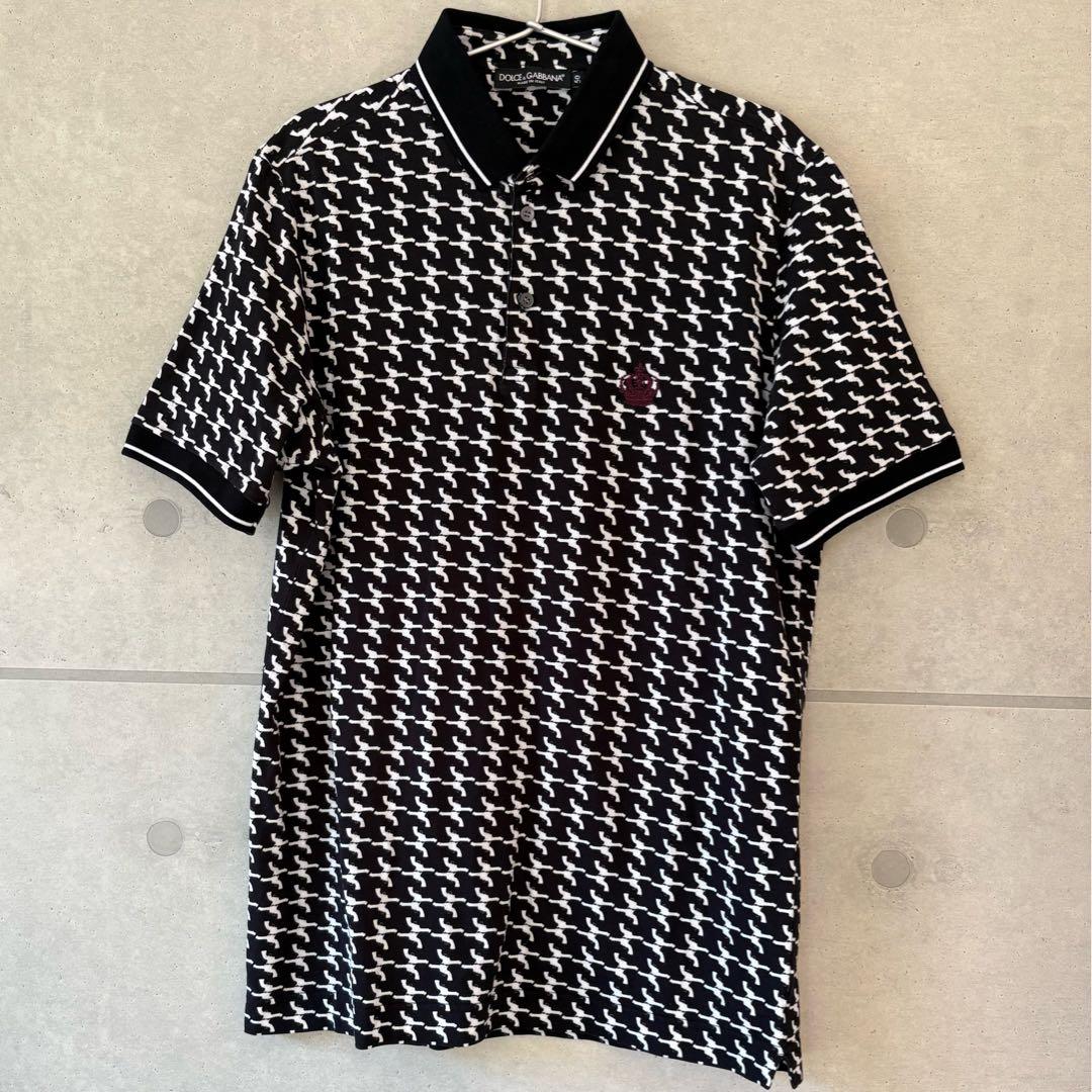 Dolce & Gabbana 総柄半袖ポロシャツ 王冠刺繍