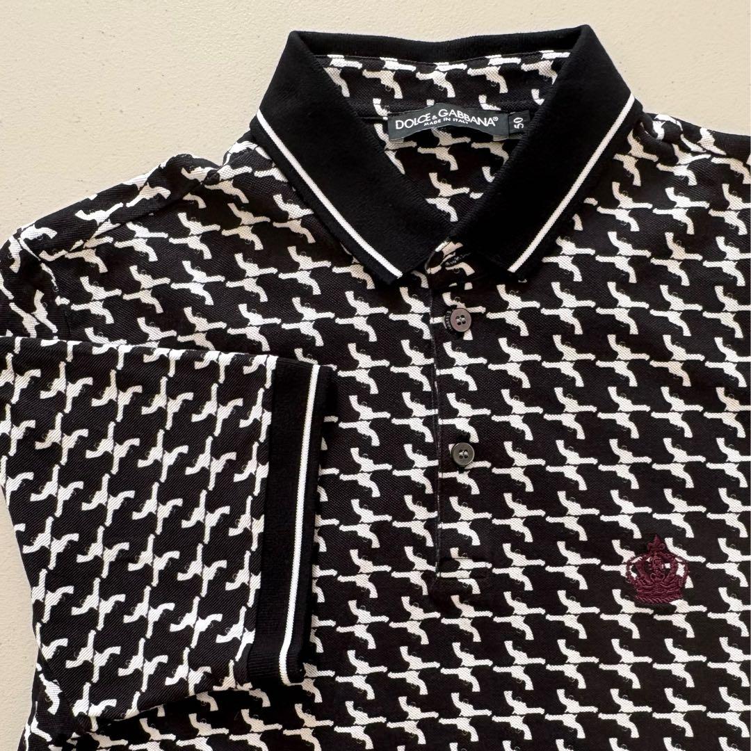 Dolce & Gabbana 総柄半袖ポロシャツ 王冠刺繍
