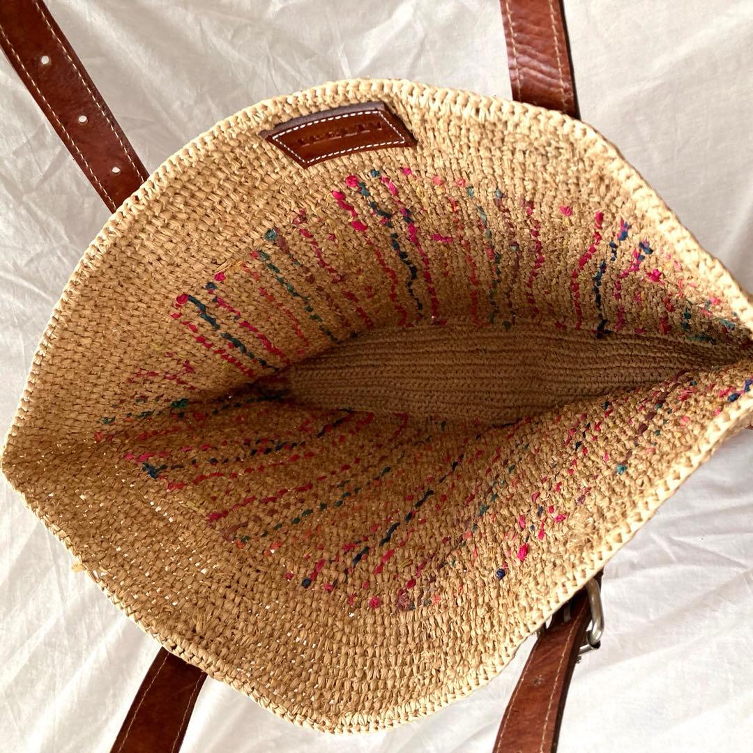 レア　IBELIV アイビリーブ　ラフィア　トートバッグ　革ベルト　カゴバッグ