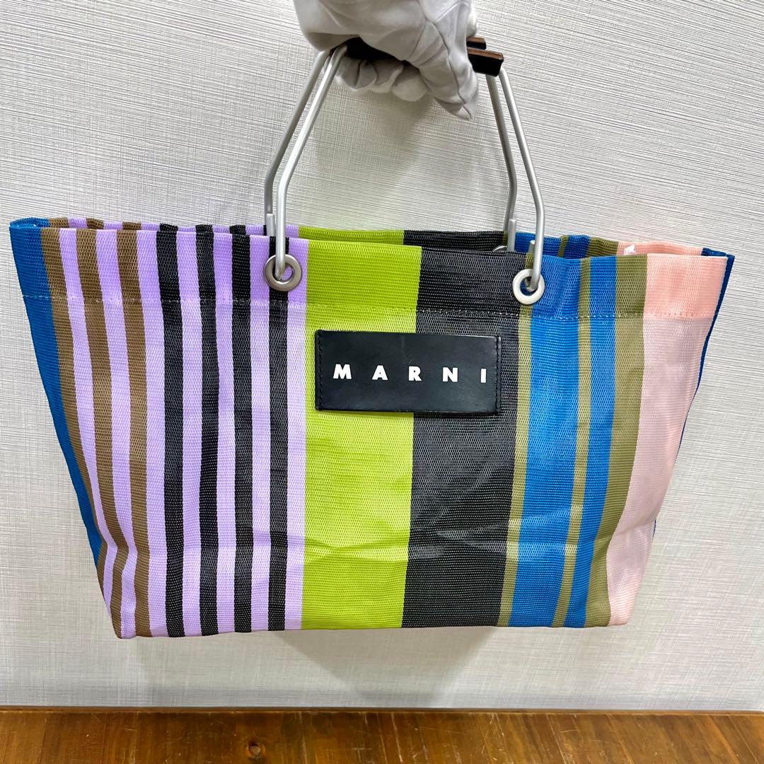 MARNI フラワーカフェ ストライプバッグ ミレグリーン マルニマーケット