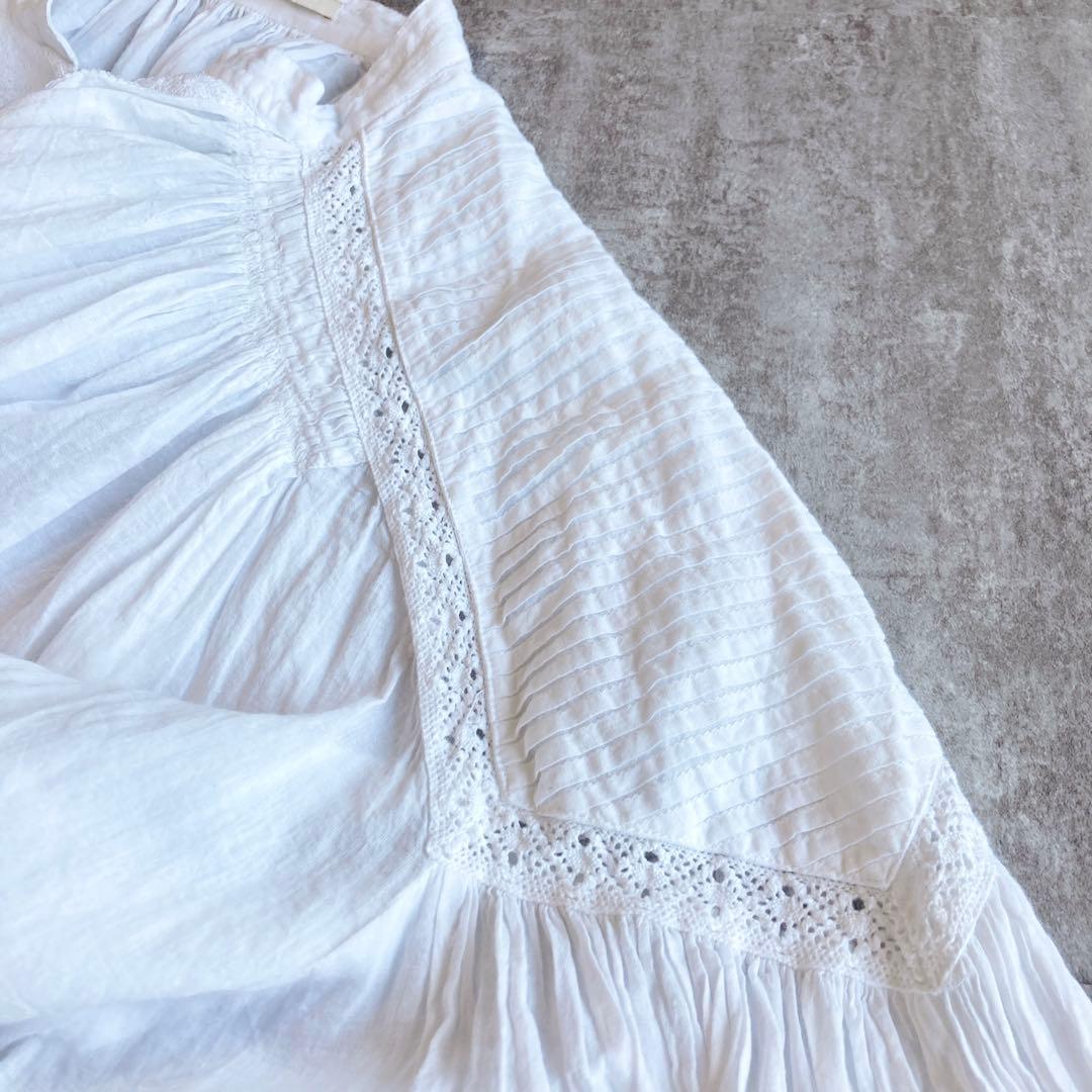 定価2万　未使用級⭐️ヌキテパ コットンボイル レースブラウス　白　Fサイズ