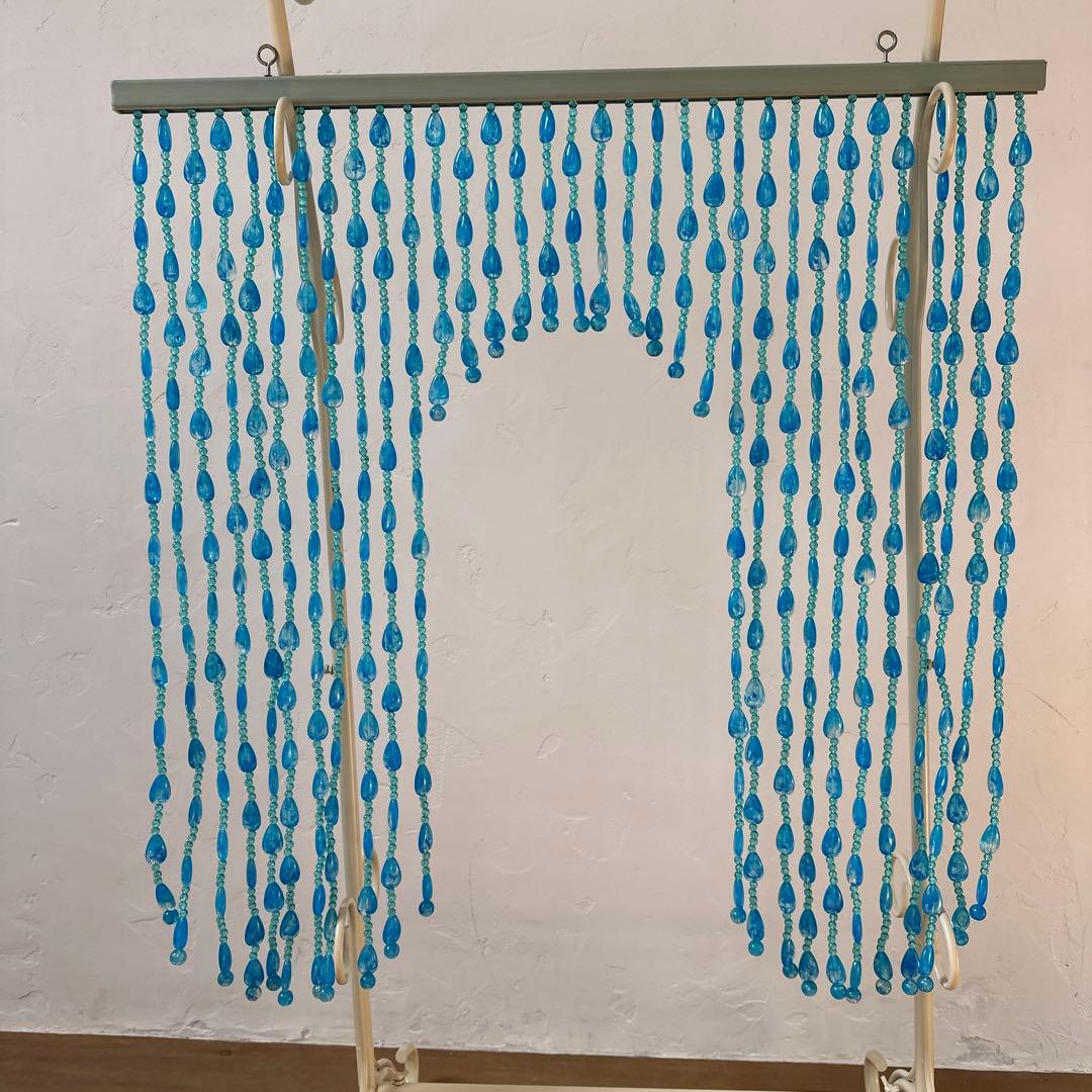 昭和レトロ　ビーズのれん　当時物　レトロポップ　ブルー　懐かしい　希少　アーチ