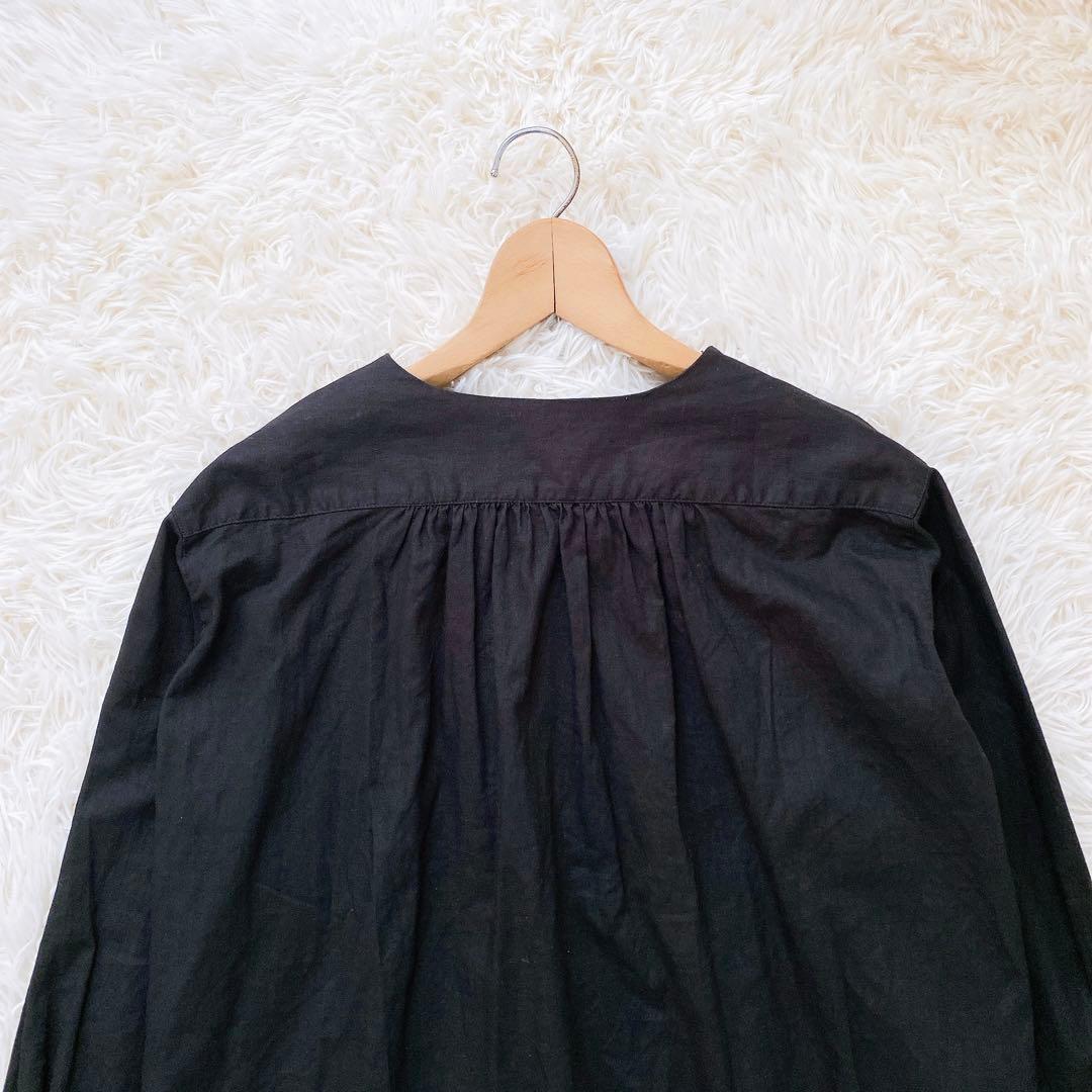 【美品】kagure かぐれ　コットンリネンワッシャーフリルブラウス　ノーカラー