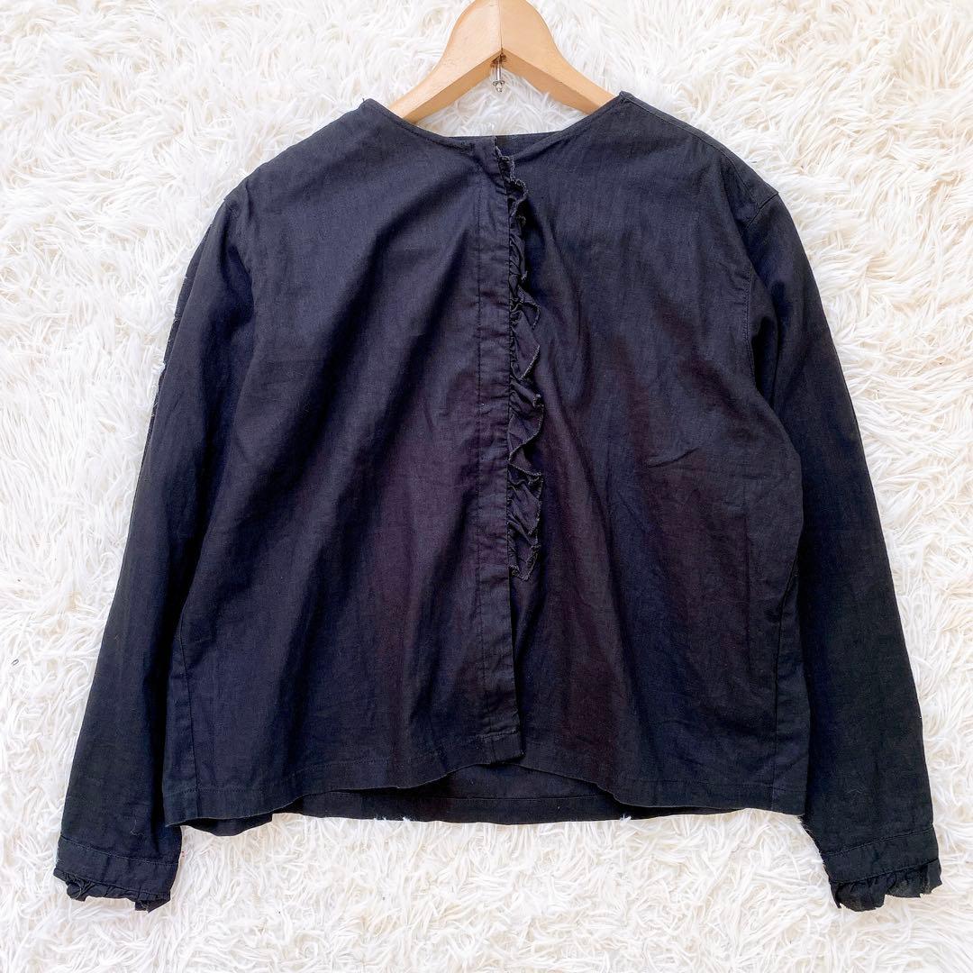 【美品】kagure かぐれ　コットンリネンワッシャーフリルブラウス　ノーカラー