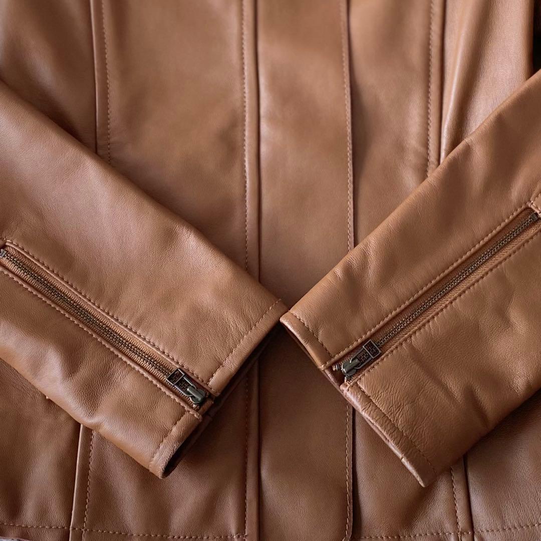 専用★もりのがっこう　ラムレザーノーカラージャケットブルゾン　キャメル