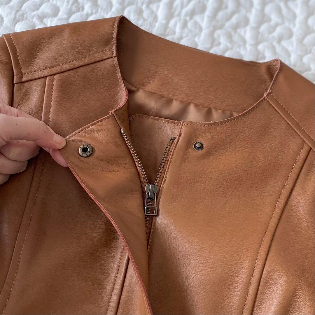 専用★もりのがっこう　ラムレザーノーカラージャケットブルゾン　キャメル