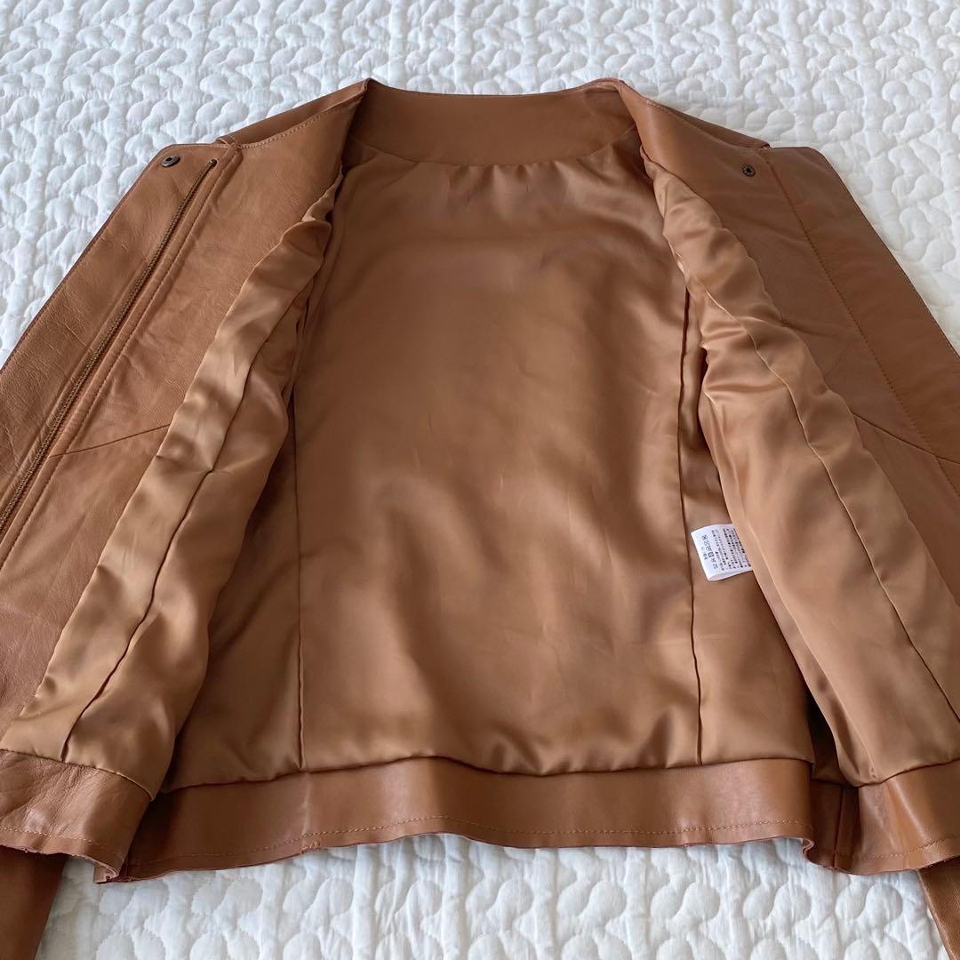 専用★もりのがっこう　ラムレザーノーカラージャケットブルゾン　キャメル