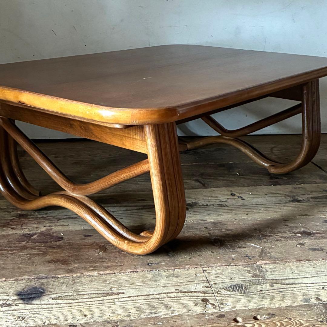 レトロ ヴィンテージ 折り畳み式 センターテーブル ラタン脚