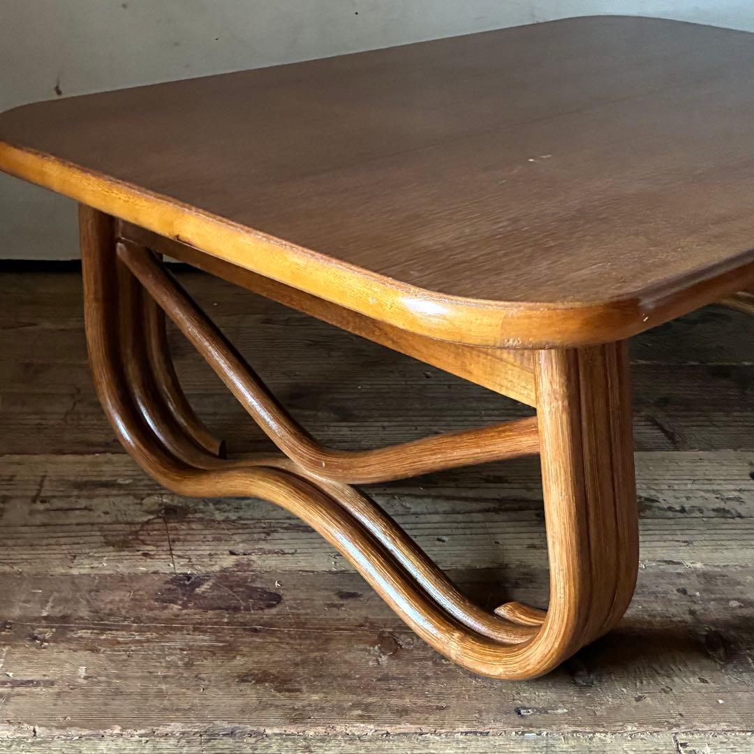 レトロ ヴィンテージ 折り畳み式 センターテーブル ラタン脚