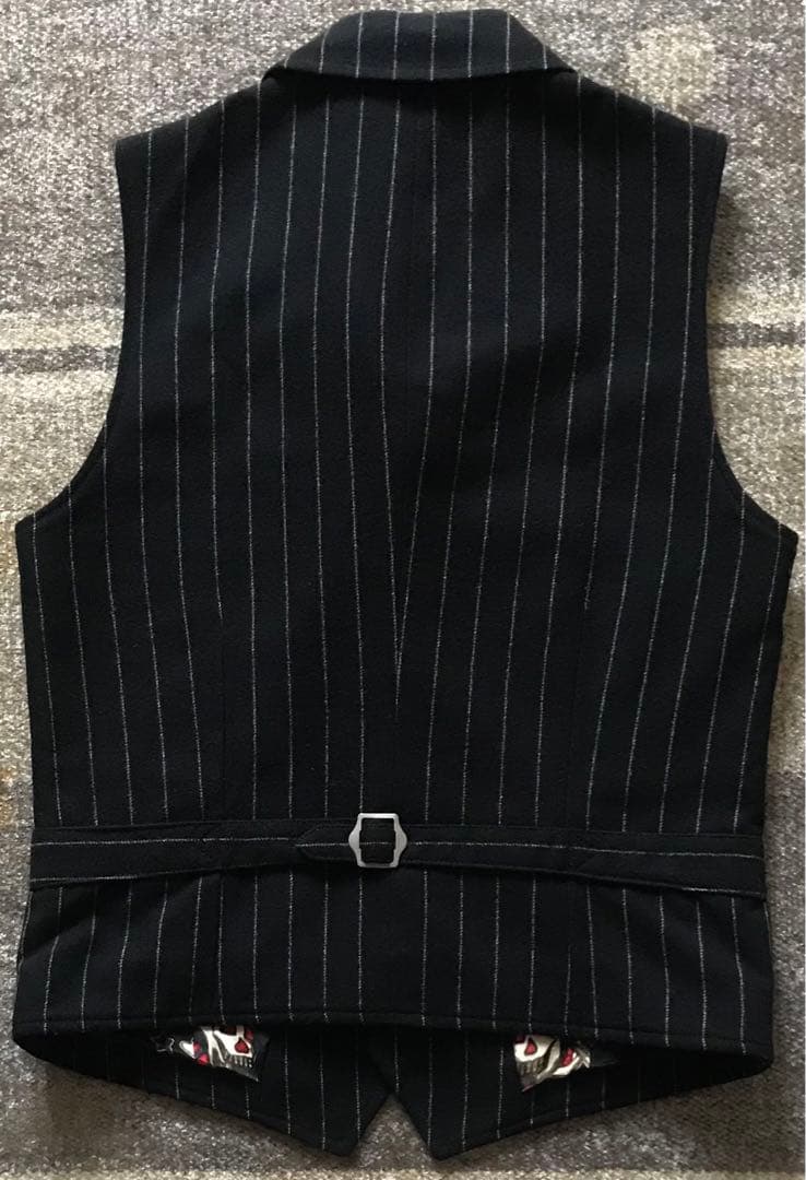 初期の名作 別格の裏地スカル柄 ワコマリア ストライプ柄 髑髏 ベスト ジレ S
