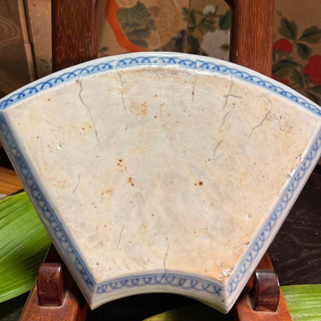 A831 古伊万里　極上　染錦手　菊に蝶　女郎花に蜂紋様　扇面皿　6枚揃え