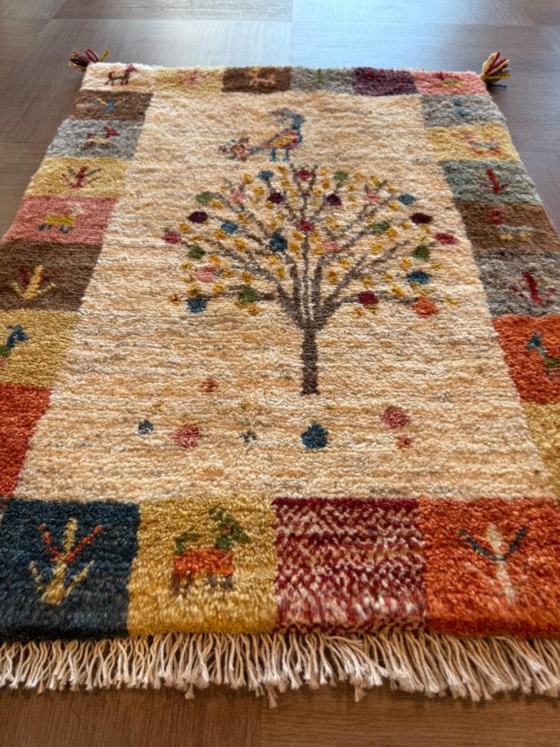 ギャッベ 66x88cm ペルシャ絨毯 手織り ギャベ 玄関マットラグ 絨毯