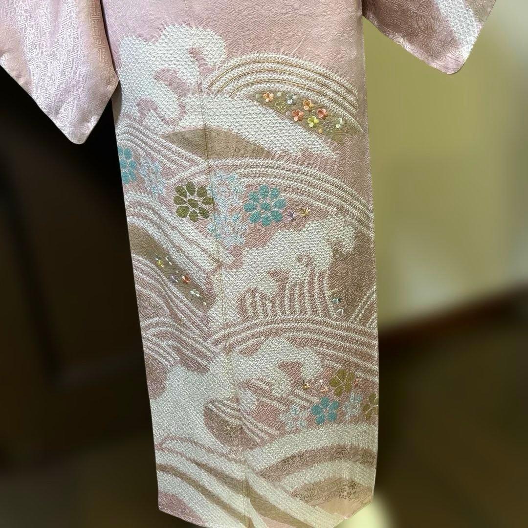 訪問着　絞り　刺繍　しつけあり　身丈165裄66