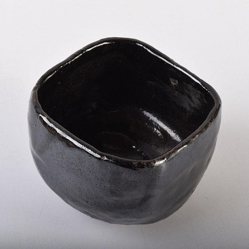 茶道具　楽吉左衛門　九代了入作　桝型　黒楽茶碗　時代箱　F　R7863