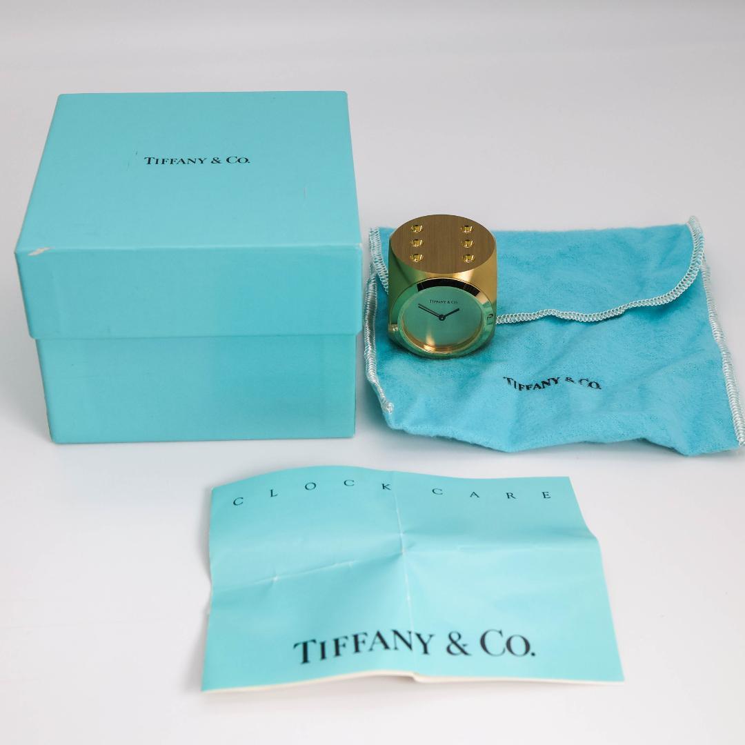 ジャンク品 Tiffany 置時計 サイコロ ゴールド テーブルクロック2464
