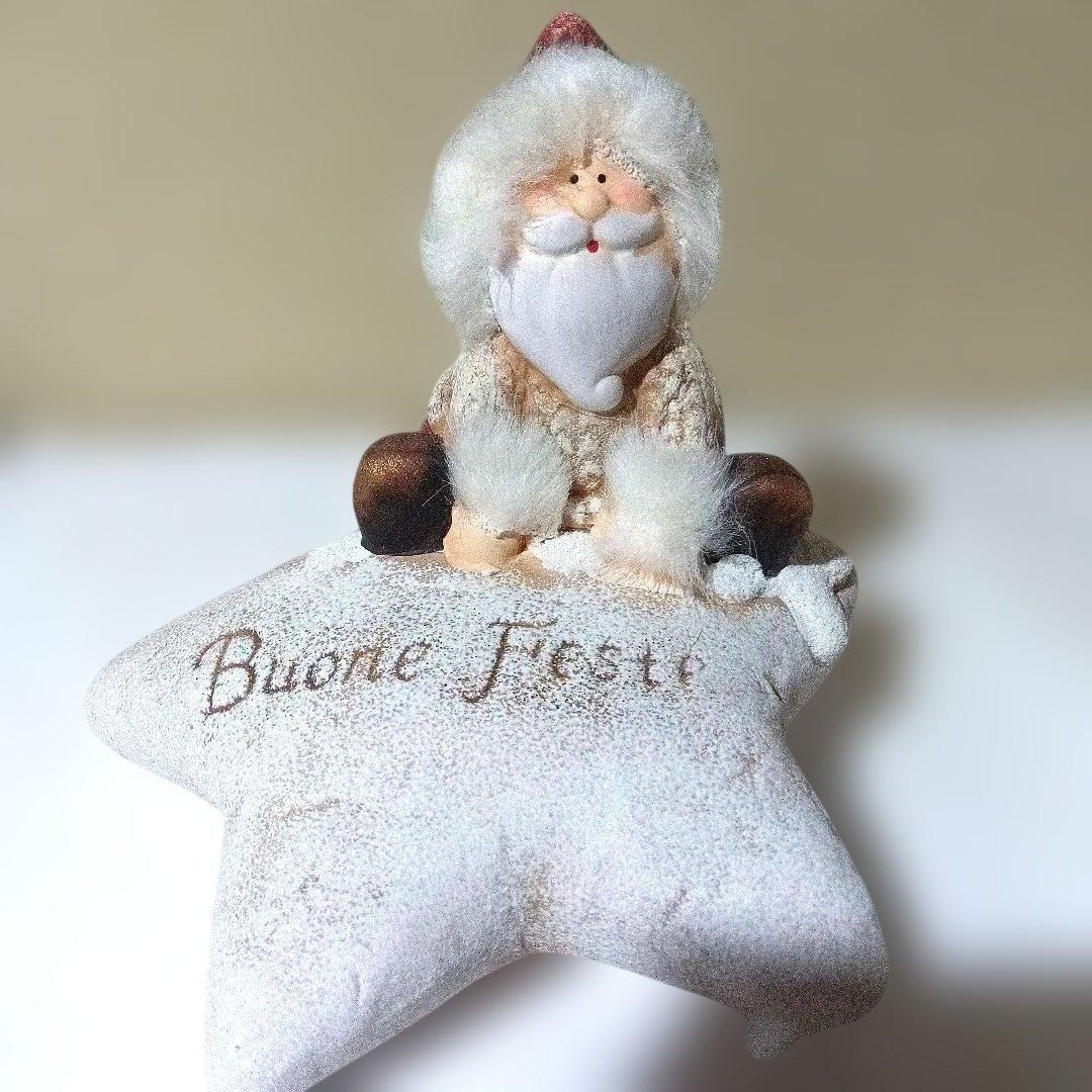 【アンティーク風】【Buone Feste】 フワフワサンタ 陶器置物4セット