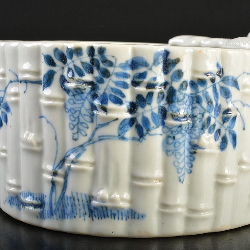 瀬戸焼　古瀬戸　書道具　染付　花鶴文　瓢箪形　筆洗　水盂　F　R7455