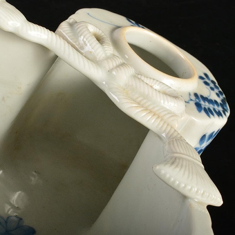 瀬戸焼　古瀬戸　書道具　染付　花鶴文　瓢箪形　筆洗　水盂　F　R7455