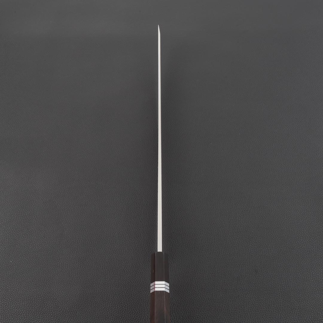 11070鬼反り先丸包丁尺二鏡面仕上げ刺身包丁刃は究極の切れ味黒檀五本銀巻八角柄