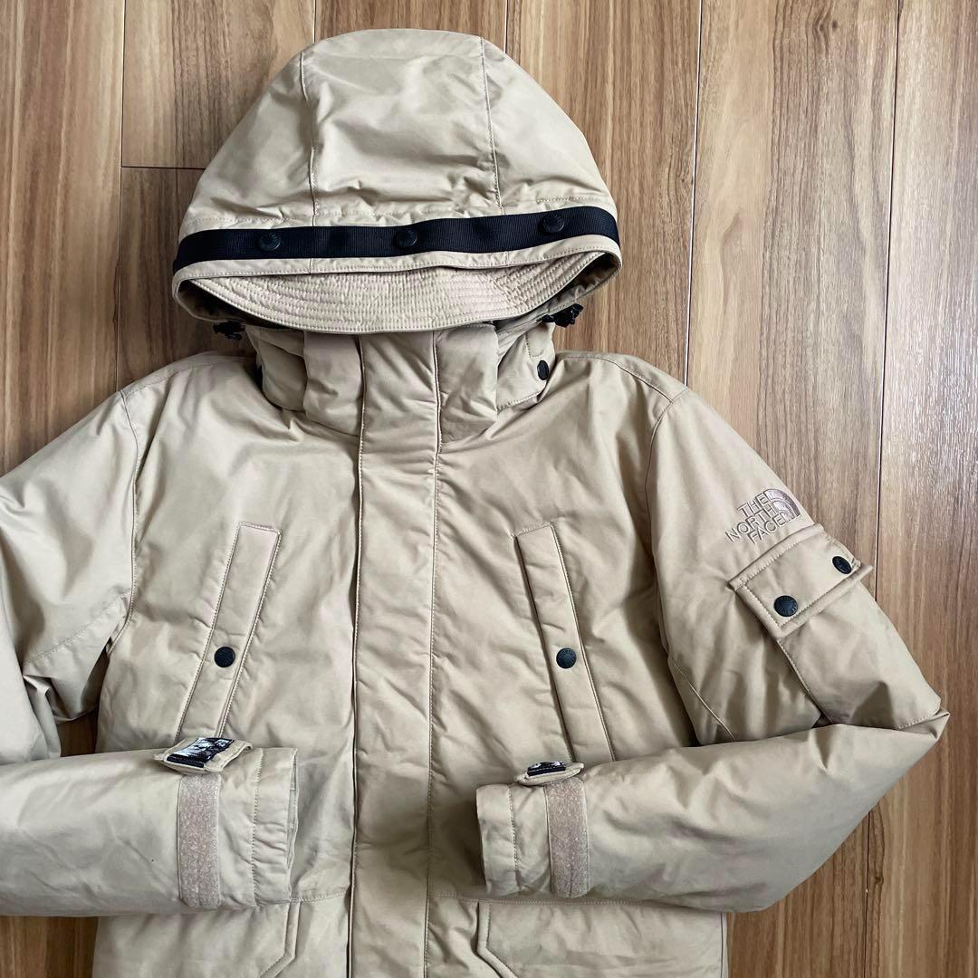 Sノースフェイスマットブラックベージュミドル丈ダウンジャケットコートパーカ