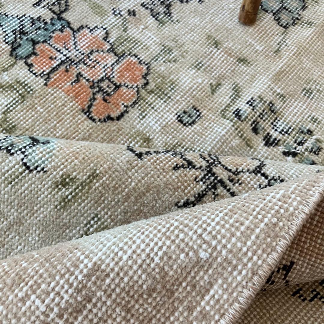 コーラル✳︎93×192カフェラテ／スカイブルー　フラワー　トルコヴィンテージラグ