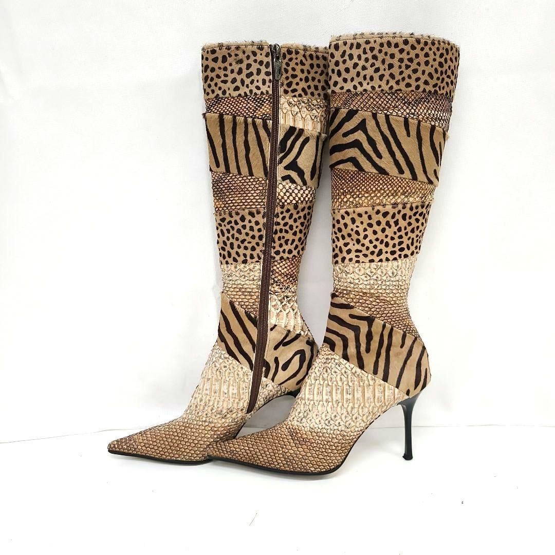 銀座カネマツ アニマルパターンロングブーツ 24.0　ハラコ　クロコダイル