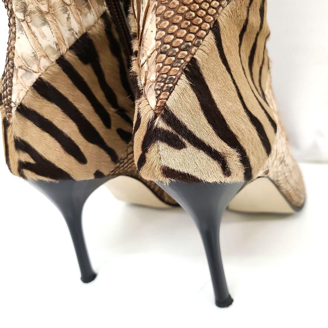 銀座カネマツ アニマルパターンロングブーツ 24.0　ハラコ　クロコダイル