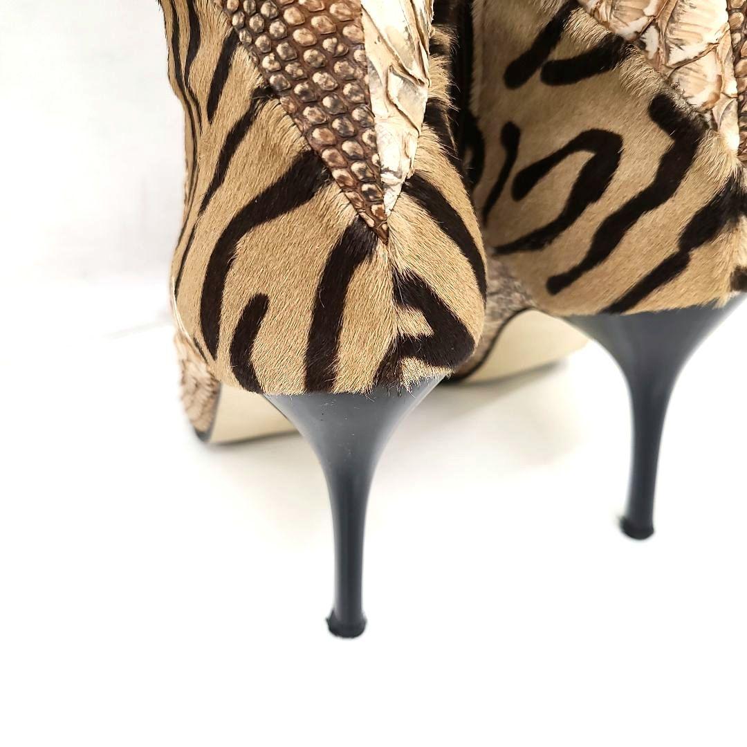 銀座カネマツ アニマルパターンロングブーツ 24.0　ハラコ　クロコダイル