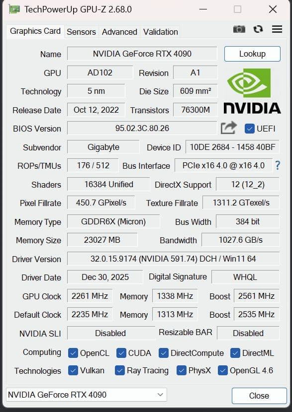 【中古】 Gigabyte GeForce RTX 4090 OC 箱なし