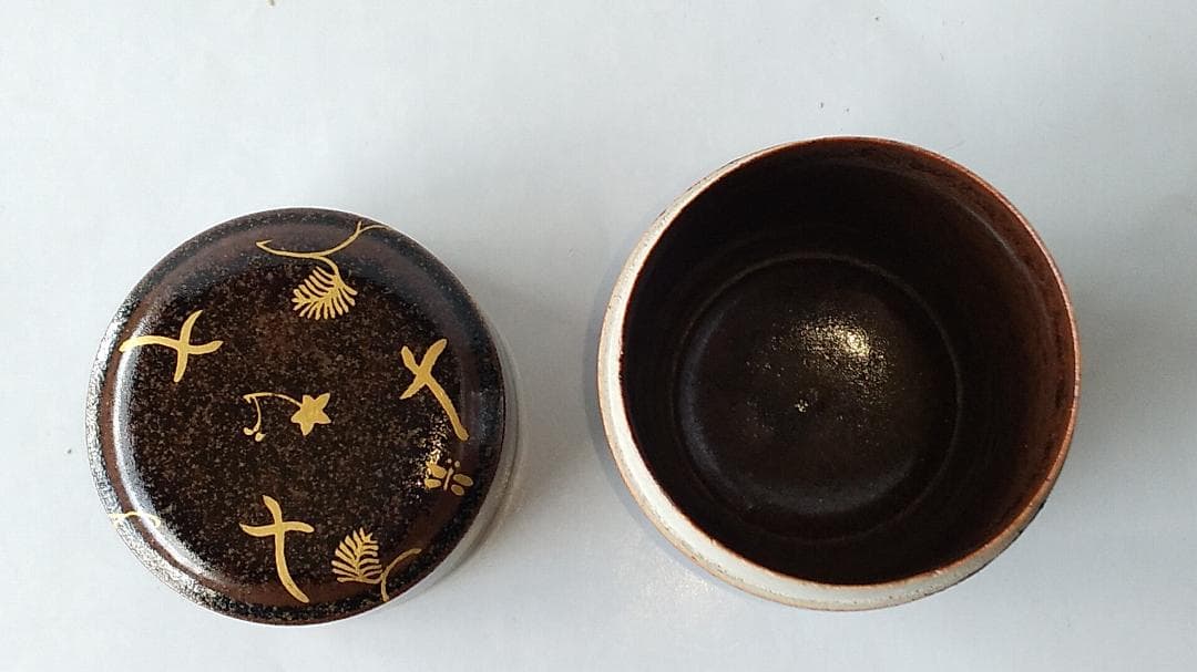 珍品 膳所焼 淡海ぜぜ 陽炎園 岩崎健三 作 陶器製 金彩 蝶鳥棗 茶道具 新品