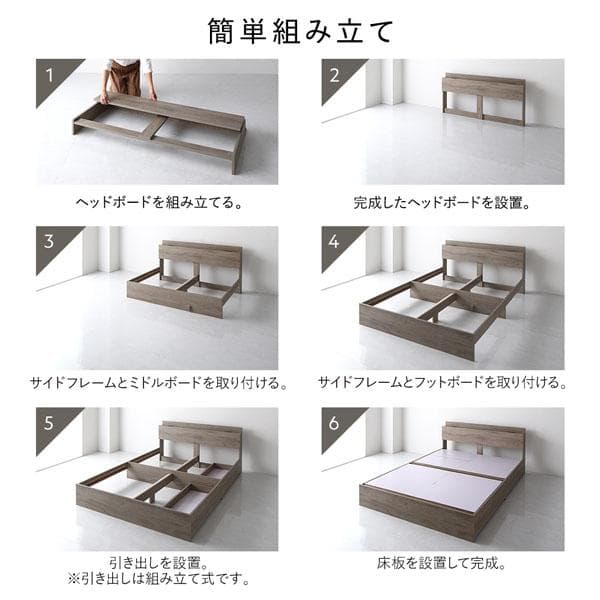 ベッド セミダブル ベッドフレームのみ ブラック 宮付 収納ベッド