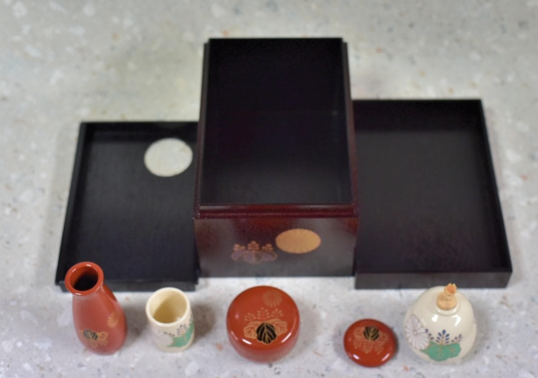 利休茶箱セット（7点）【極上品】高台寺、お稽古　紙箱　お茶道具