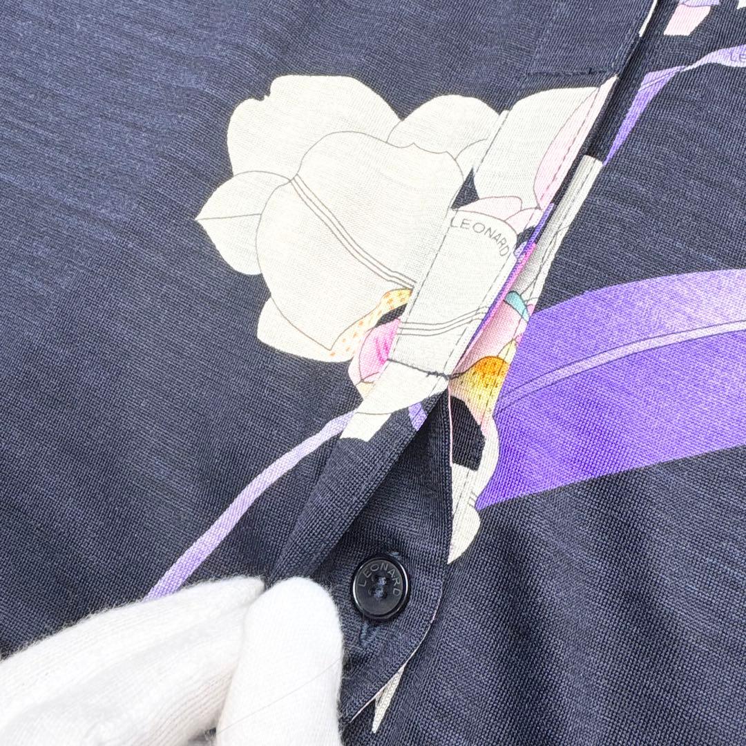 レオナール シルク混 ボウタイ花柄ブラウス トリム 長袖 比翼ボタン 胡蝶蘭 L