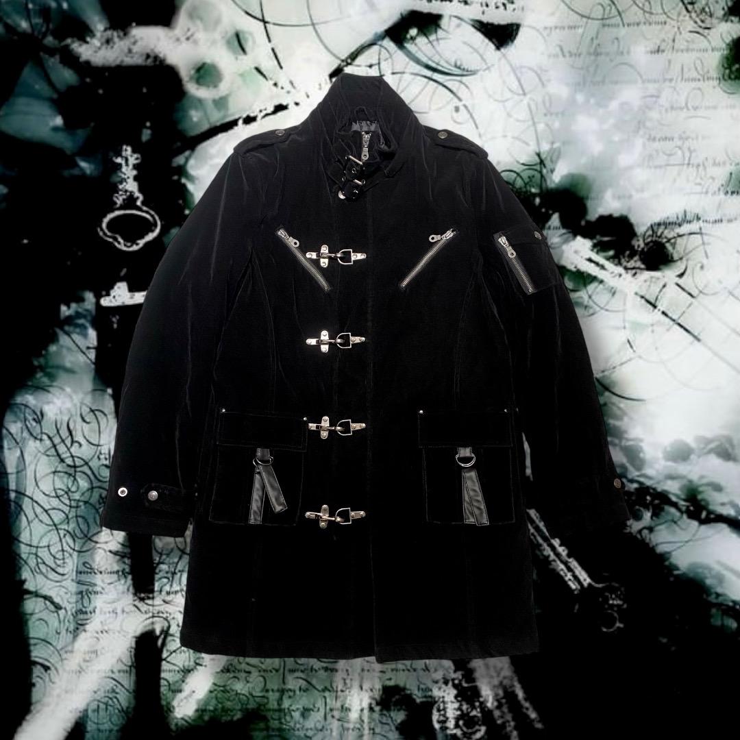 ネオお兄系 パンクy2k v系 ネックベルト ファスナー ギミック ベロアコート
