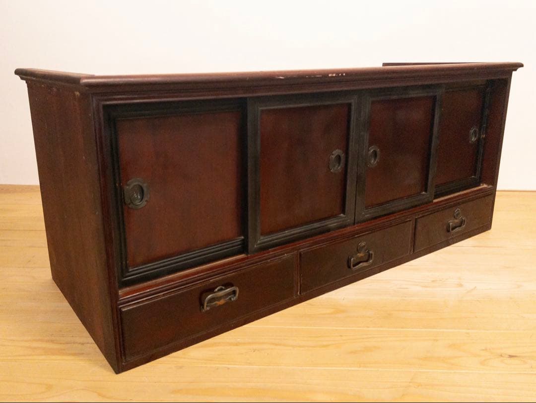 無垢材　ローボード　引き出し　棚　M072　古道具　古家具　和家具　ビンテージ