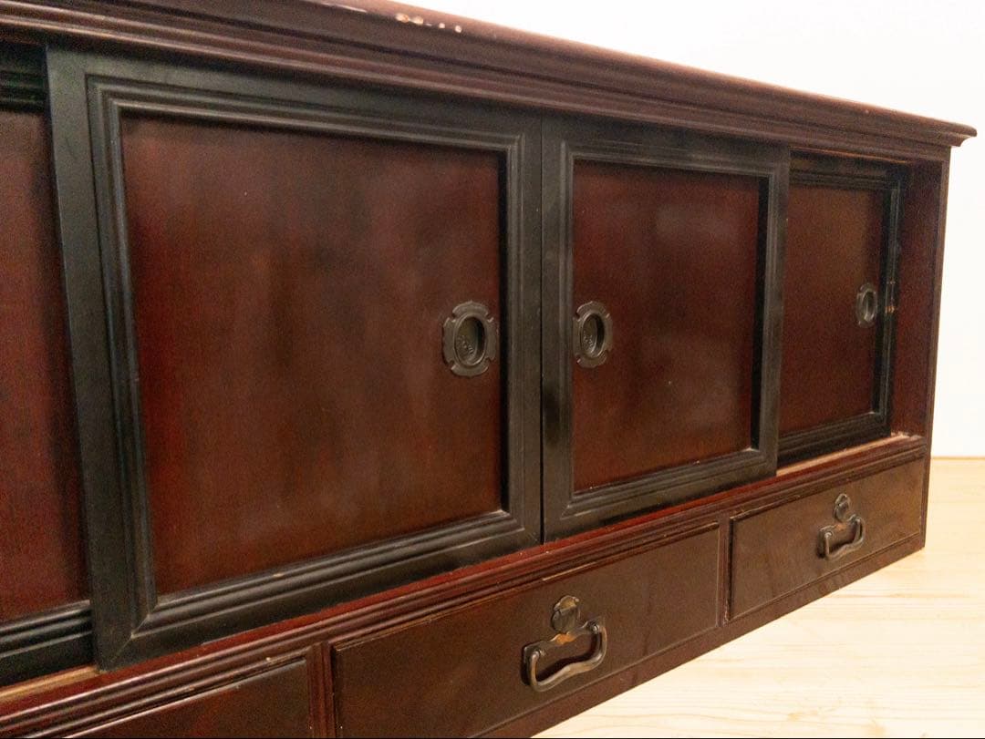 無垢材　ローボード　引き出し　棚　M072　古道具　古家具　和家具　ビンテージ