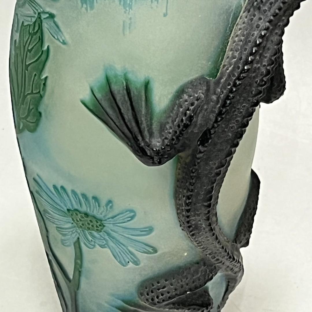 エミール　ガレ風　花瓶　被せガラス　蜥蜴紋　　 高さ30ｃｍ