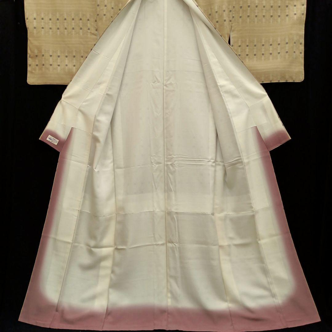 結城縮(袷)　(奥順(株)　はたおり娘　未使用　やまと誂製　ガード加工　榛色系)