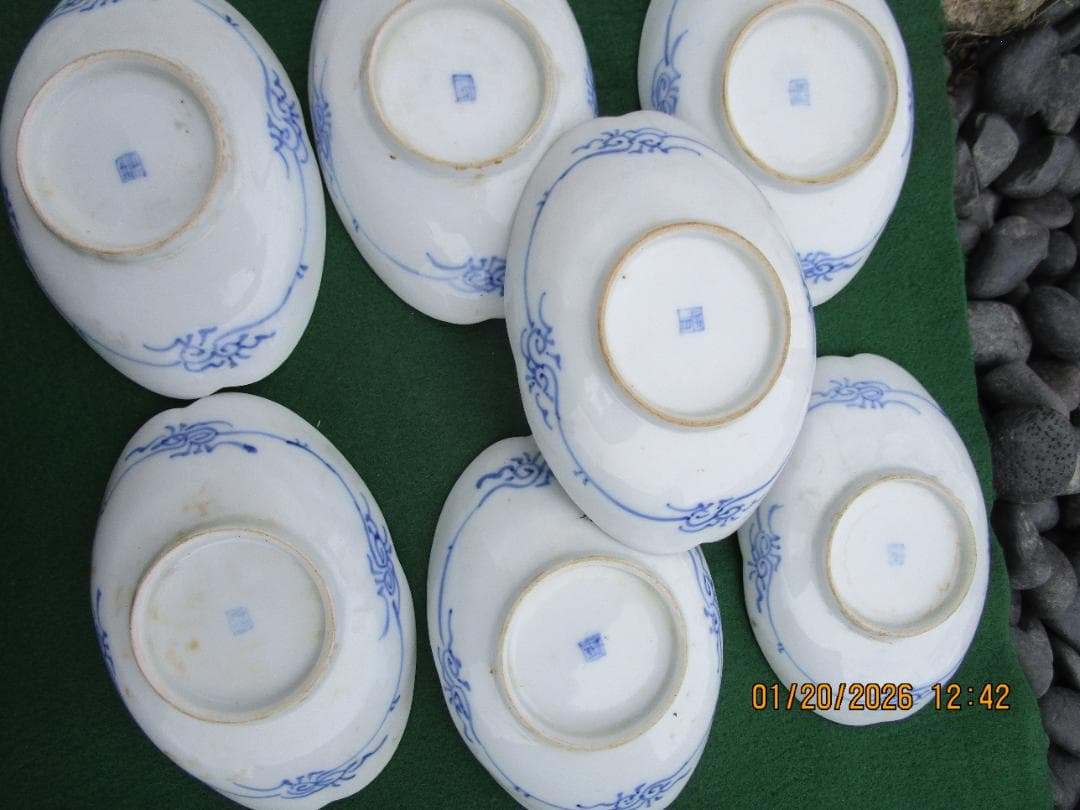 古伊万里　明治頃の焼き物　楕円形　食器皿　無傷　染付　10枚