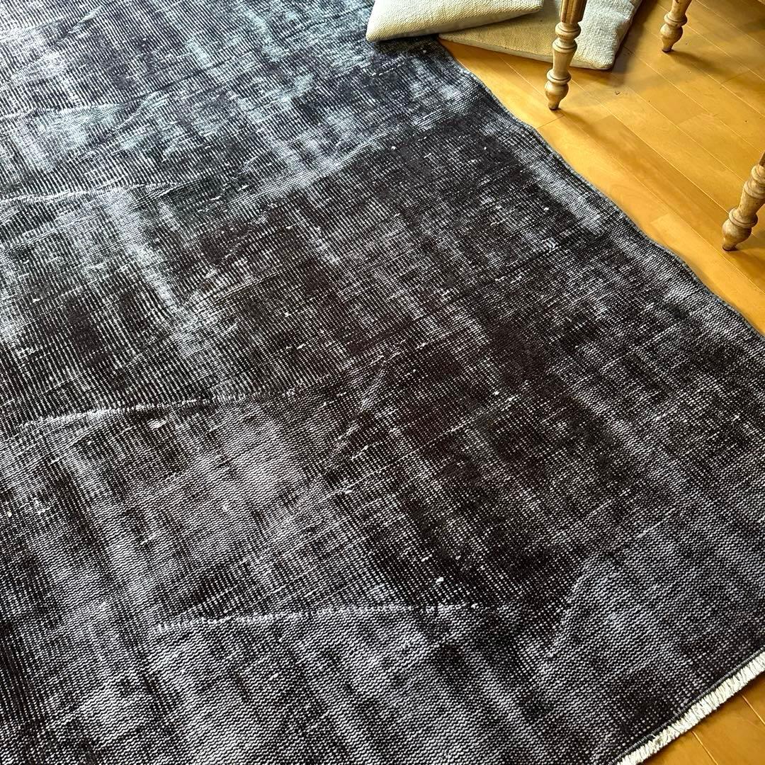 大判151×260 オーバーダイ　ブラックダークグレイ　トルコヴィンテージラグ