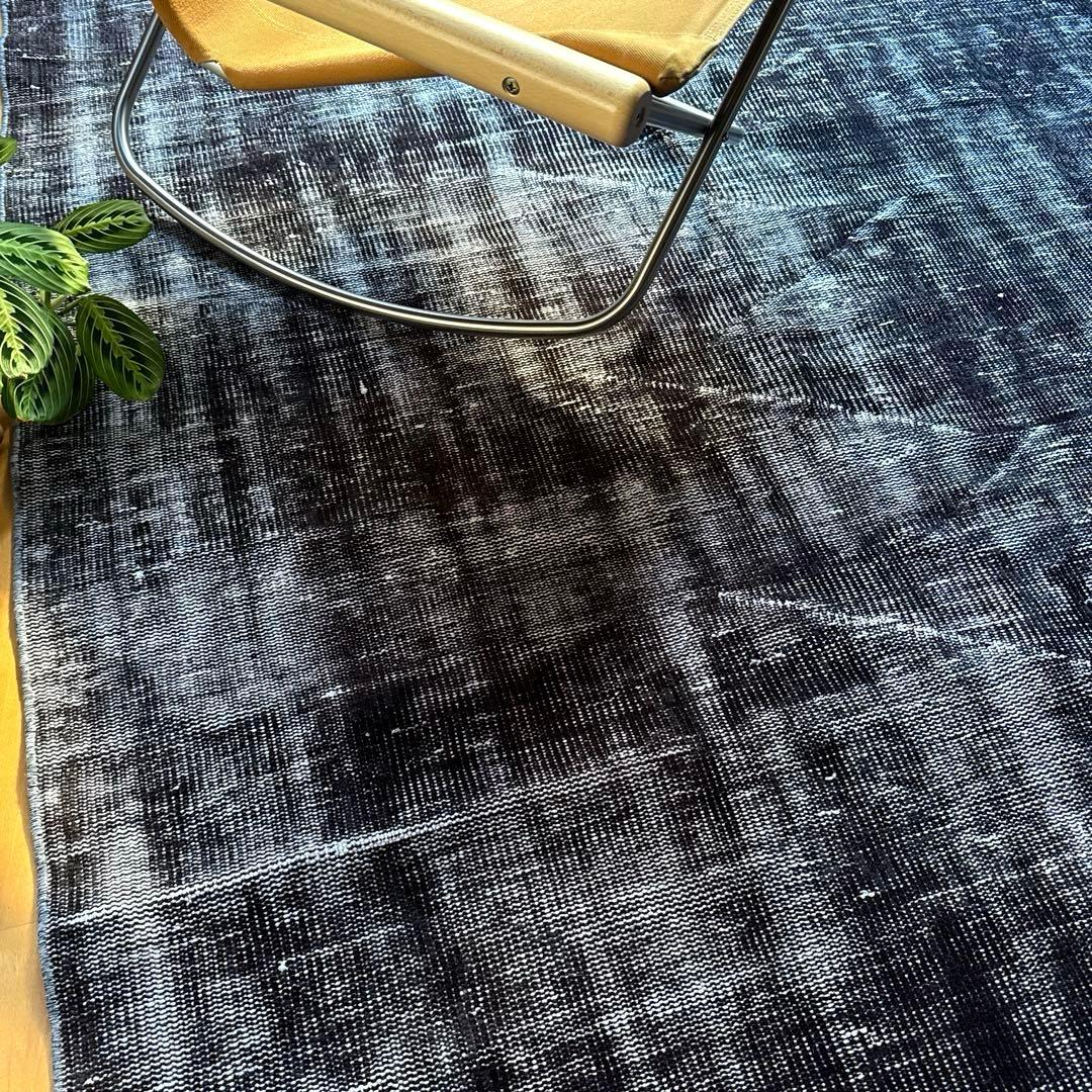 大判151×260 オーバーダイ　ブラックダークグレイ　トルコヴィンテージラグ