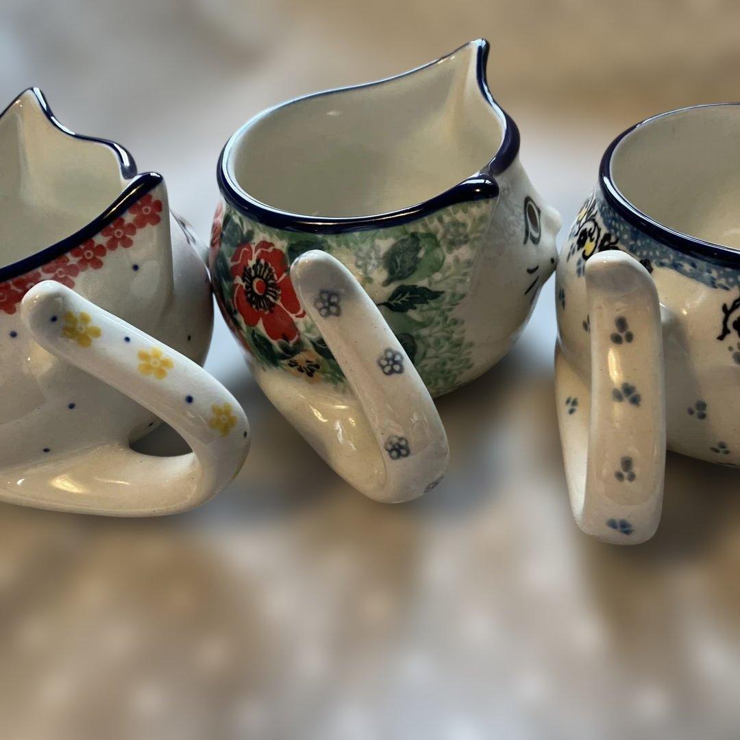 ポーリッシュポタリー　ポーランド食器　ネコ　マグ