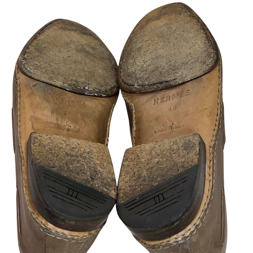 阿呆鳥HERMESスムースレザードライビングシューズ　サンドベージュ　40