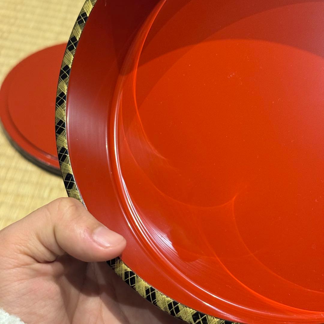 輪島塗 池盛漆器謹製 本堅地 網代沈金 丸重 共箱 美品