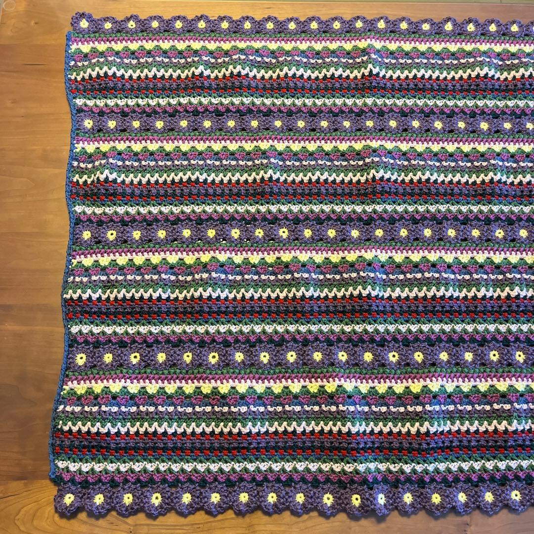 『ボーダーフラワーブランケット』ホビーラホビーレ〜手編み〜マルチカバー