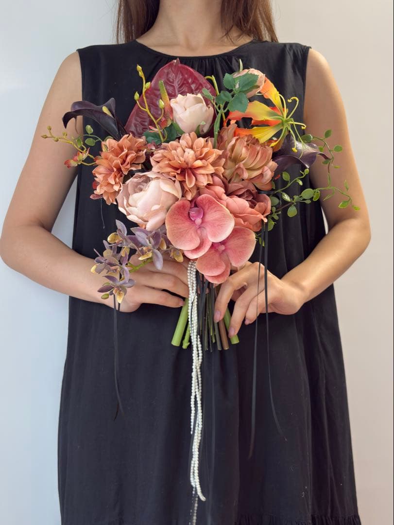 【ブートニア付】ウェディングブーケ　アーティフィシャルフラワー造花