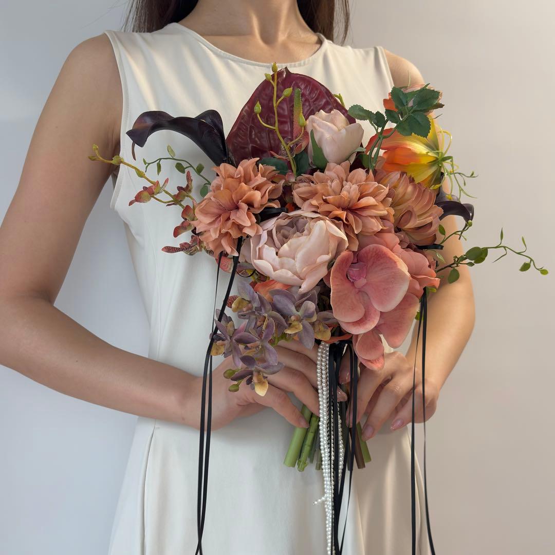 【ブートニア付】ウェディングブーケ　アーティフィシャルフラワー造花