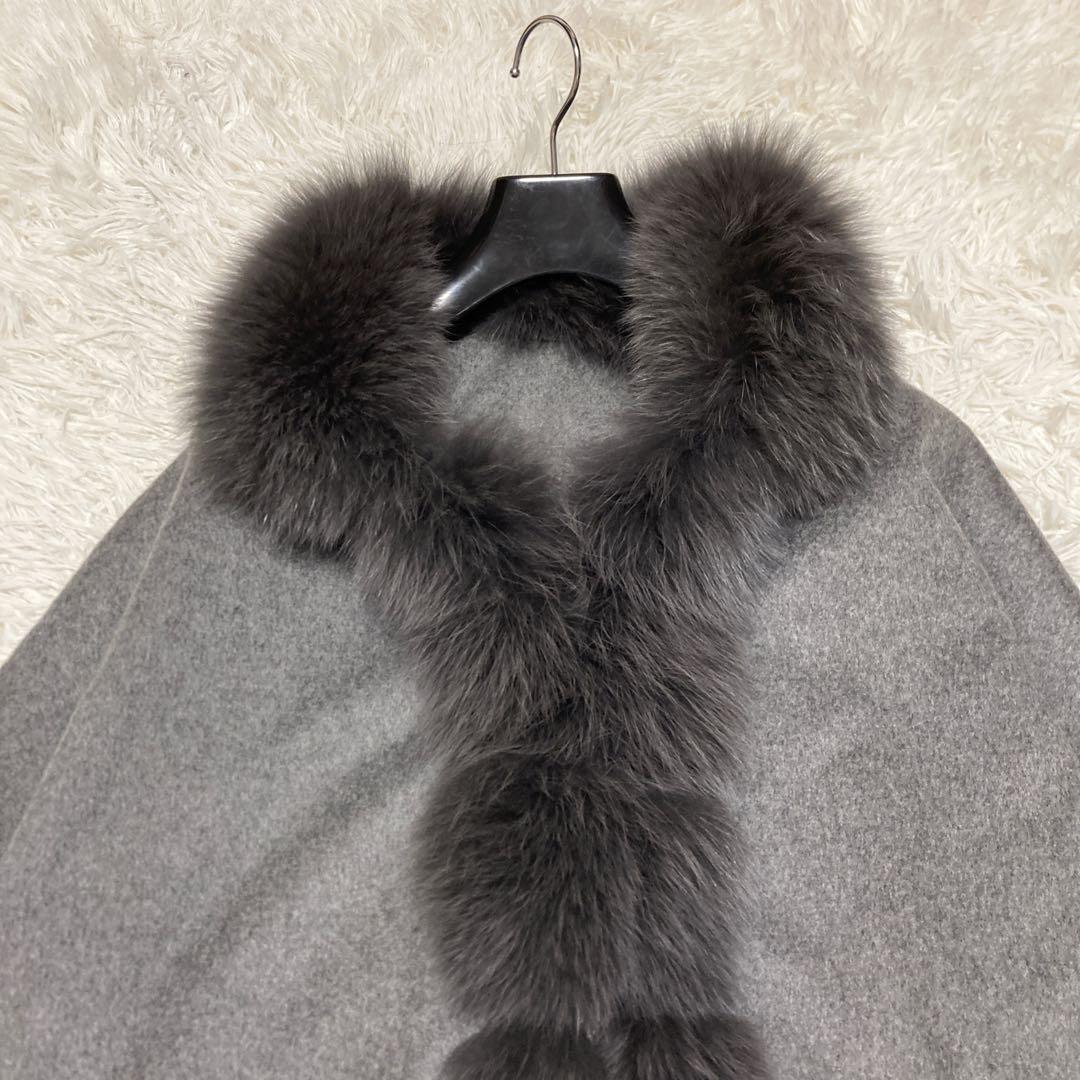 極美品サガファー　ケープコート　ポンチョ　カシミヤ100% ブルーフォックス