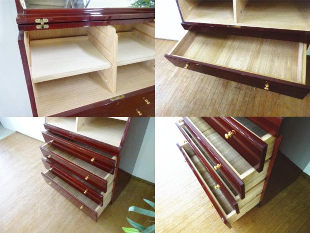 北谷家具　キットファニチャー　仔山羊革張り　ジュエリーボックス　ミラー付チェスト