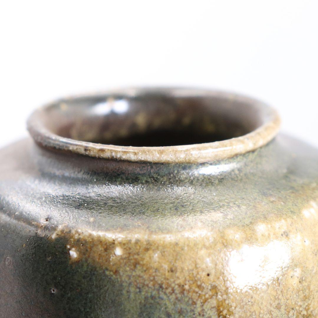 市野克明作 丹波焼 肩衝茶入 段七宝仕覆 茶道具 共箱　V913　N9
